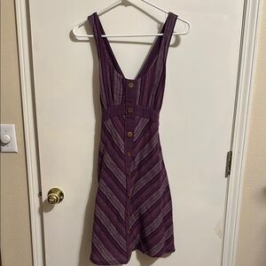 Purple Striped Midi Dress with Buttons